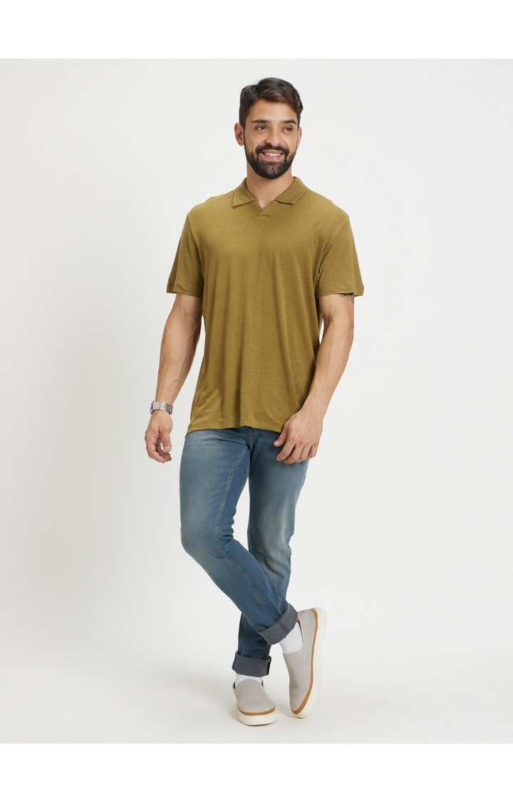 Men's Green Solid Polos