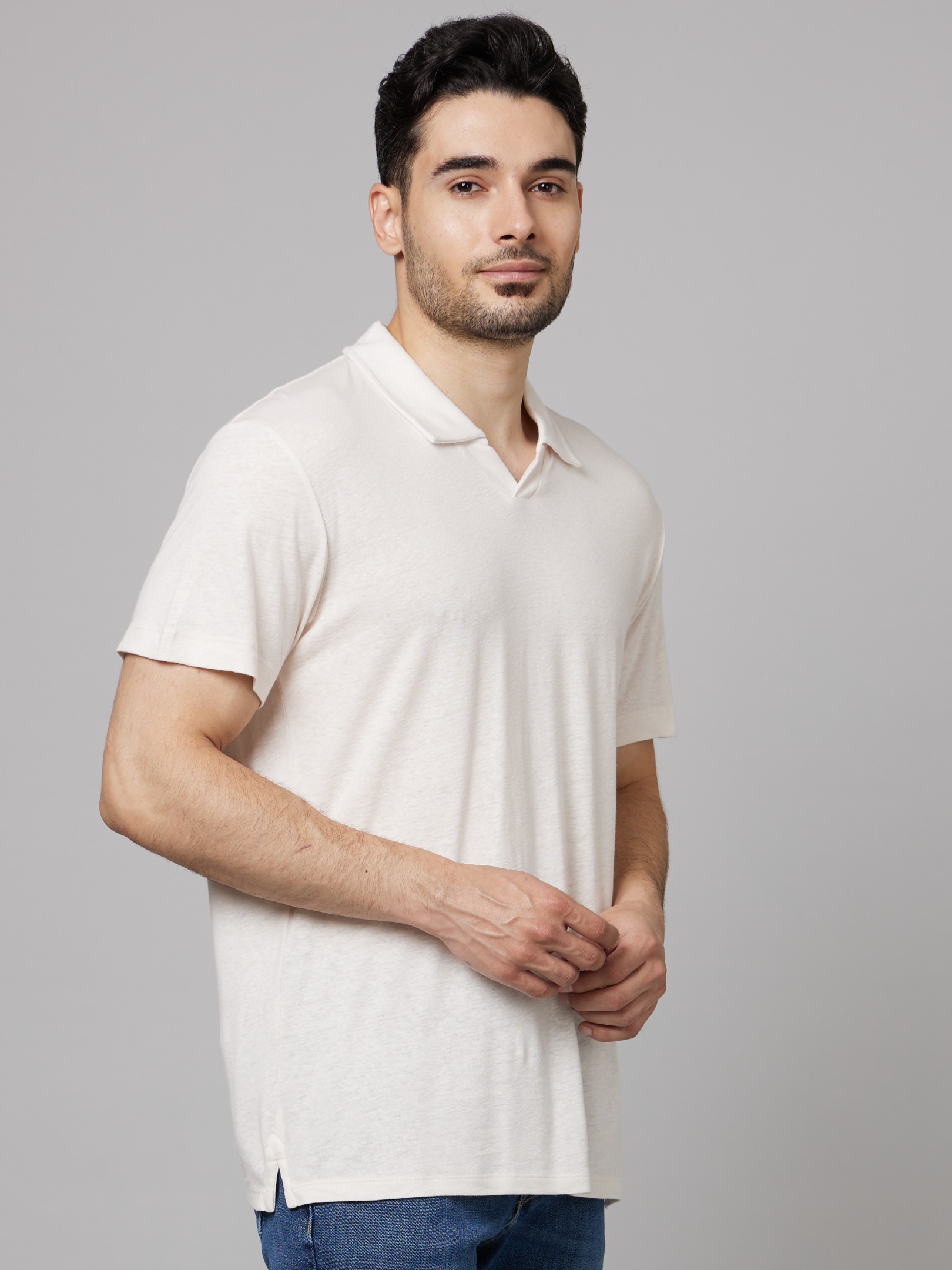 Men's White Solid Polos