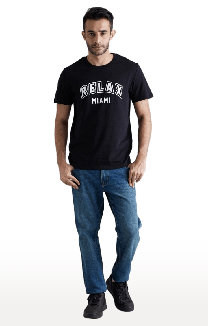 celio | Men's Black Typographic Regular T-Shirts