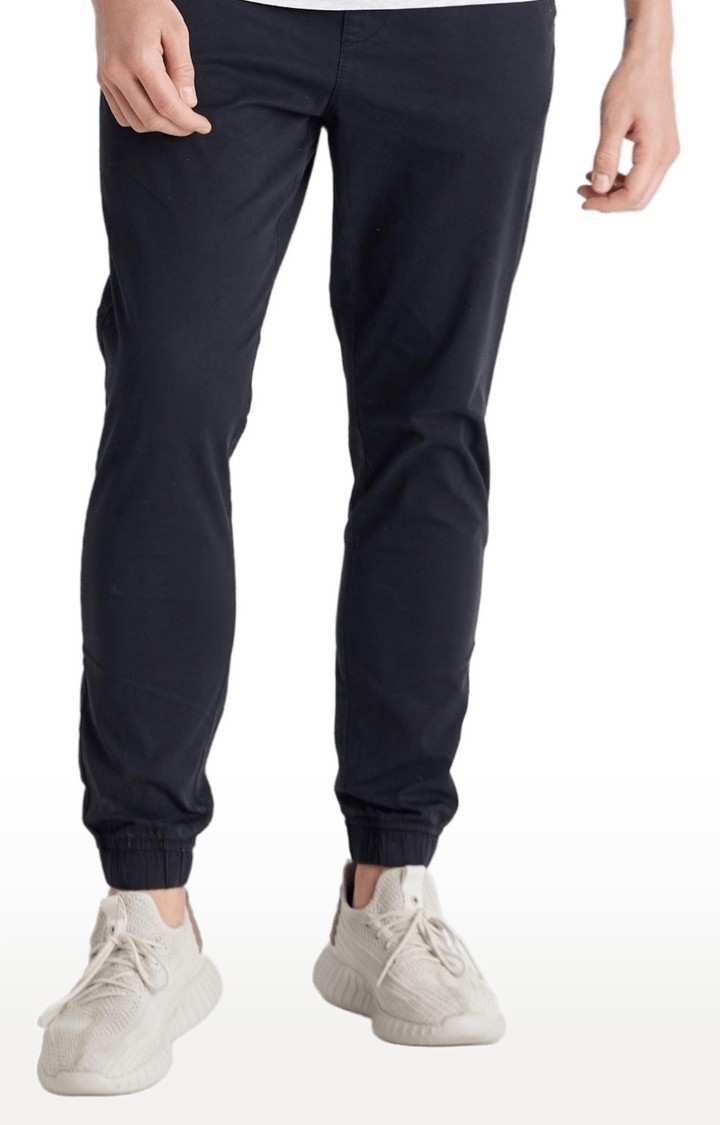 Men's Blue Cotton Blend Solid Casual Joggers