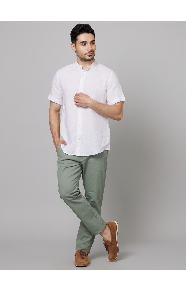 Men's Green Cotton Blend Solid Chinos