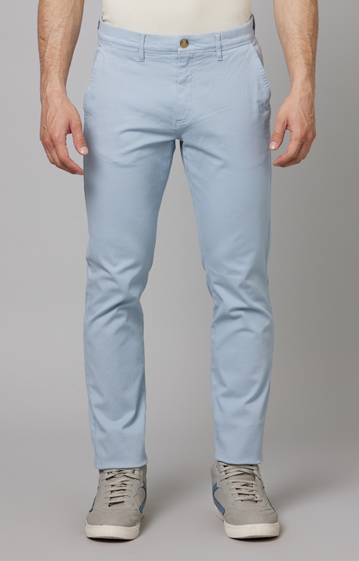 celio | Men's Blue Cotton Blend Solid Chinos