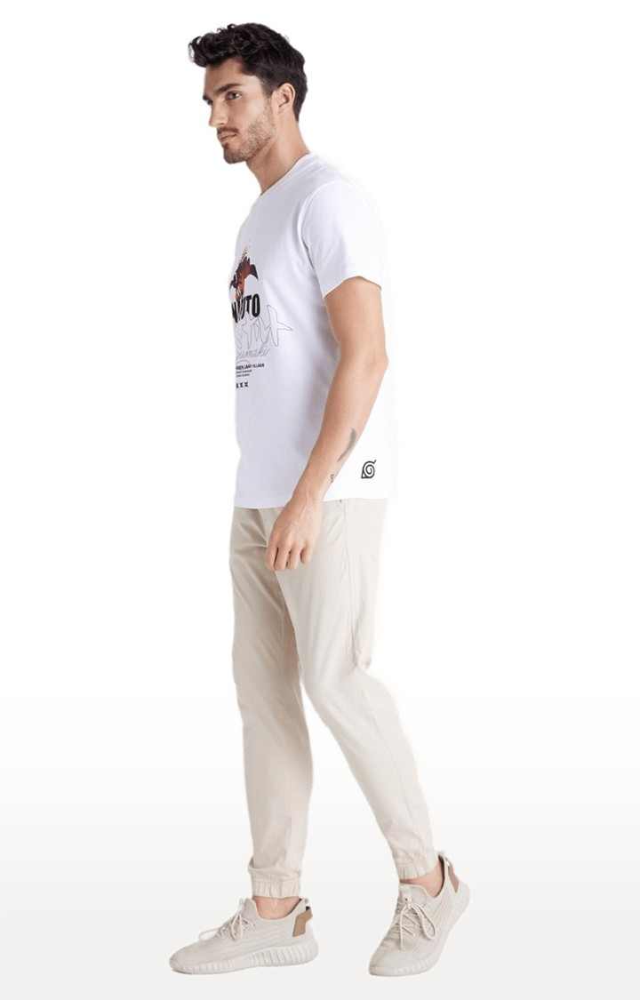 Men's Beige Cotton Blend Solid Casual Joggers