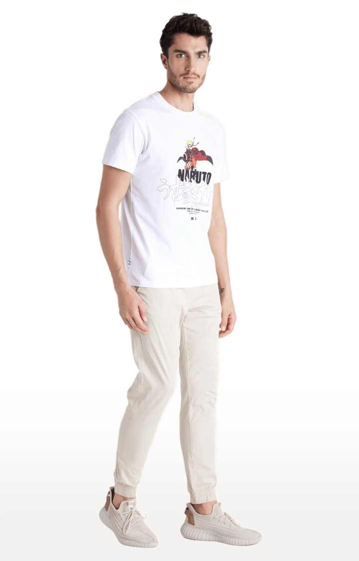 Men's Beige Cotton Blend Solid Casual Joggers
