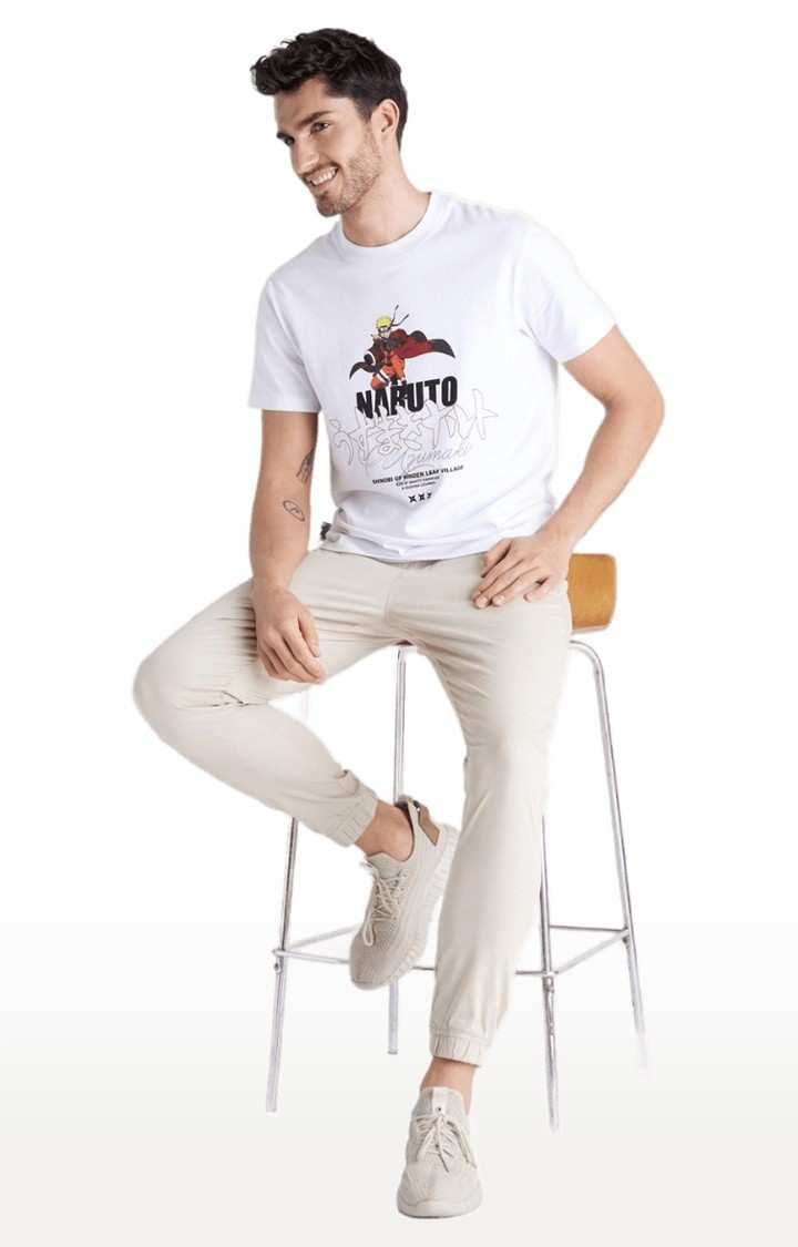 Men's Beige Cotton Blend Solid Casual Joggers