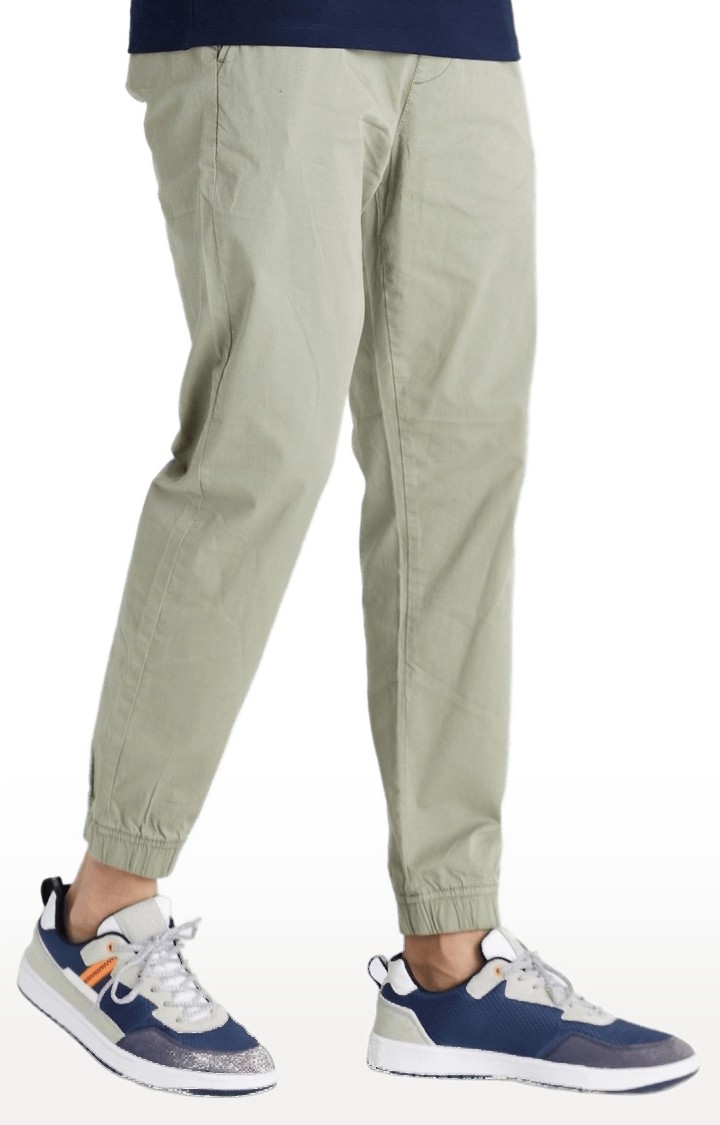 Men's Green Cotton Blend Solid Casual Joggers