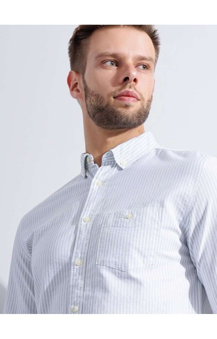 Men's Green Striped Formal Shirts
