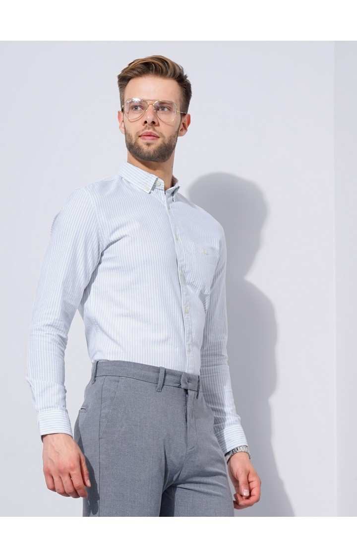Men's Green Striped Formal Shirts