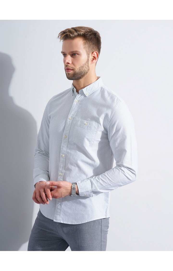 Men's Green Striped Formal Shirts