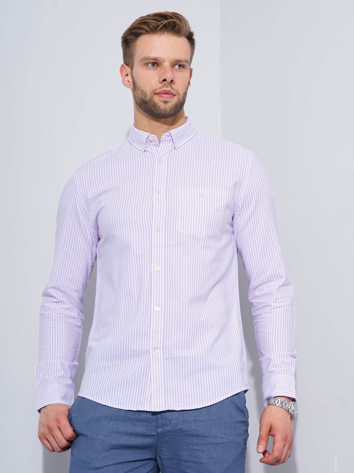 Men's Purple Striped Formal Shirts