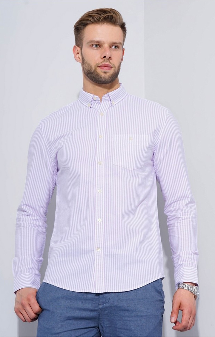 celio | Men's Purple Striped Formal Shirts