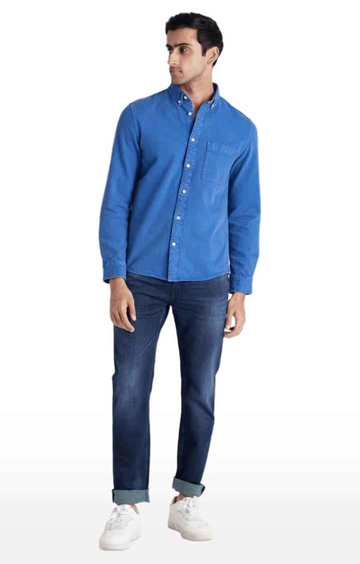 Men's Blue Solid Casual Shirts
