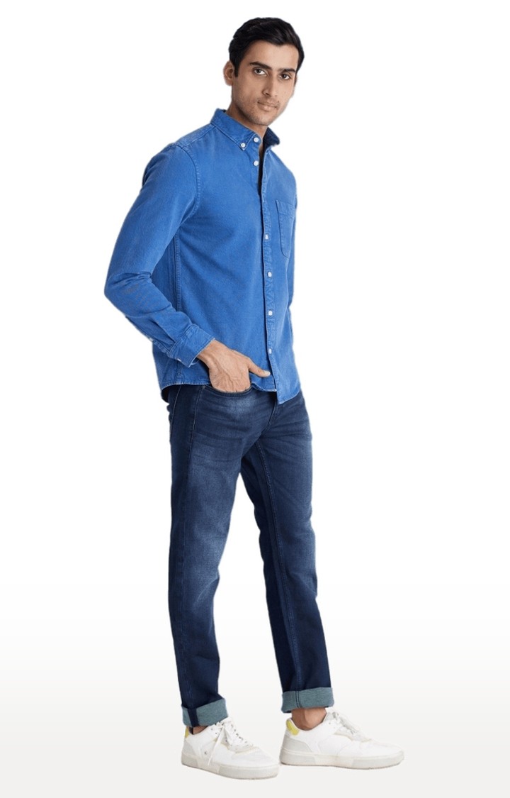 Men's Blue Solid Casual Shirts