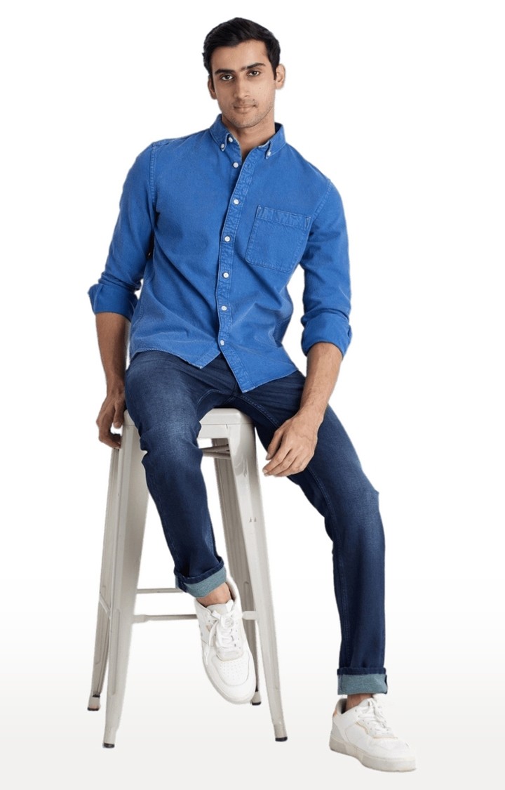 Men's Blue Solid Casual Shirts