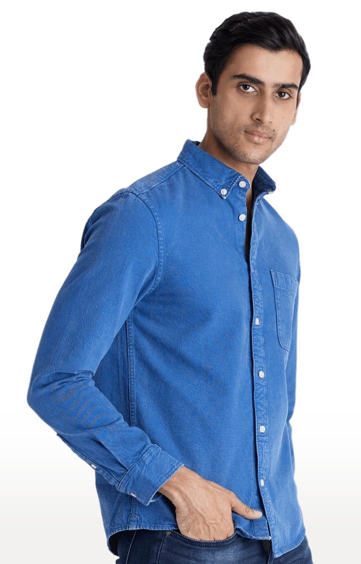 Men's Blue Solid Casual Shirts