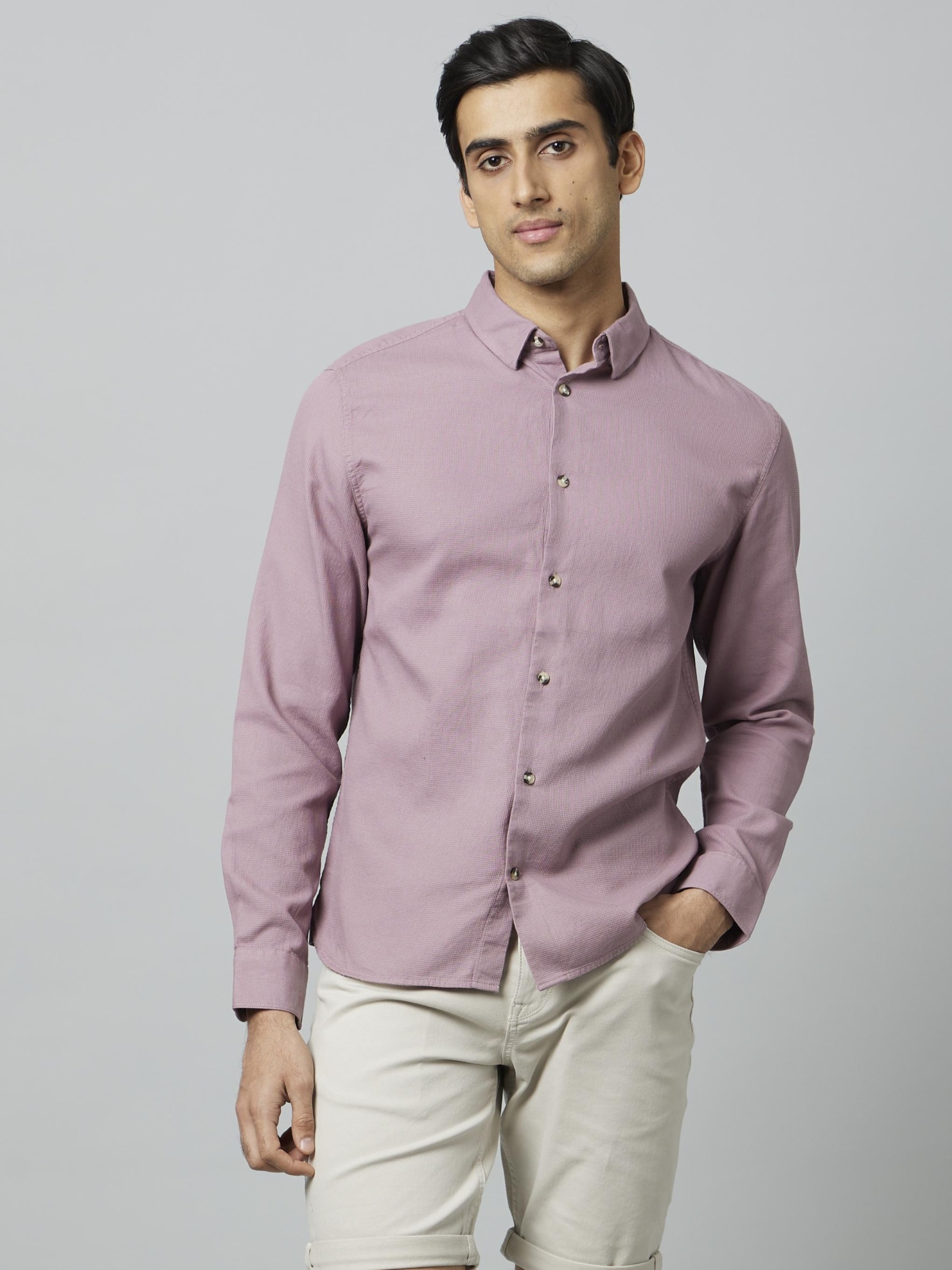 celio | Men's Purple Solid Casual Shirts