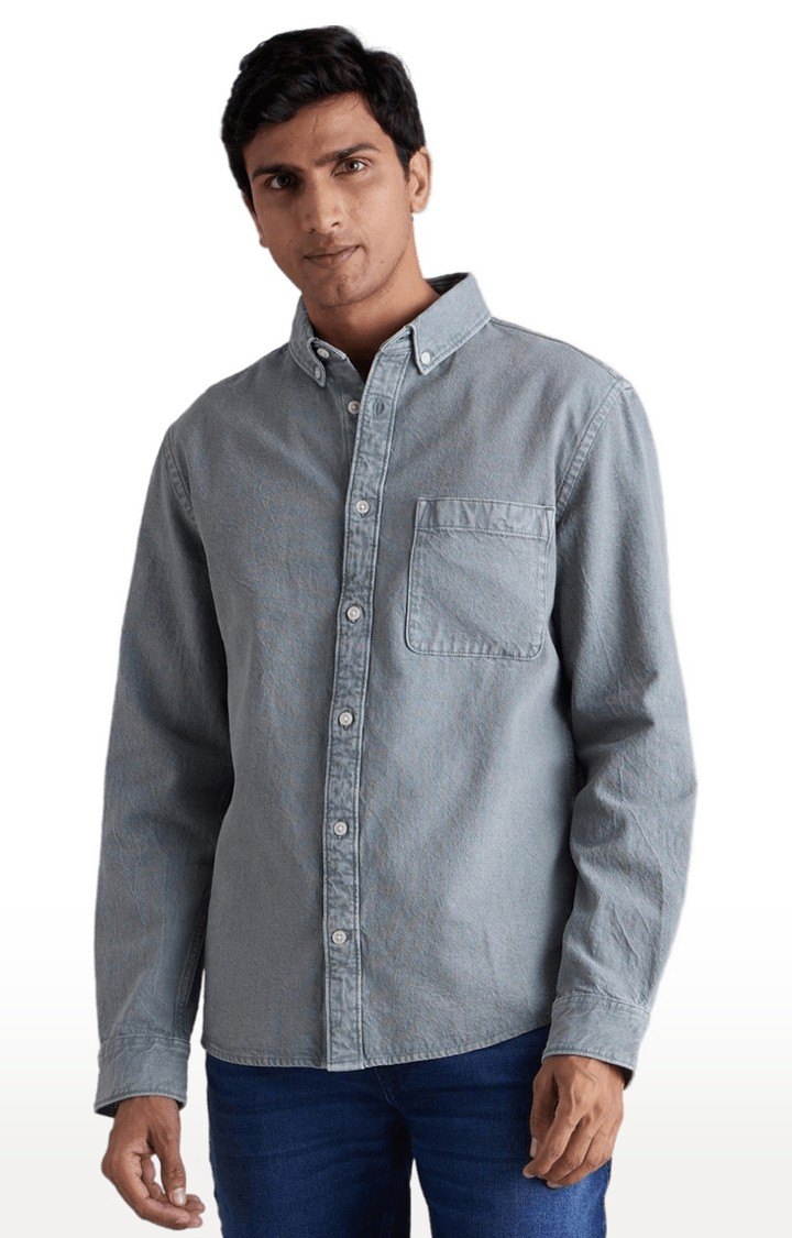 Men's Grey Solid Casual Shirts