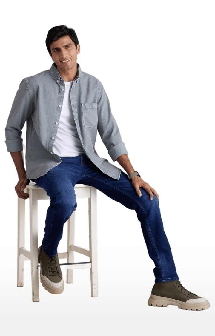 Men's Grey Solid Casual Shirts