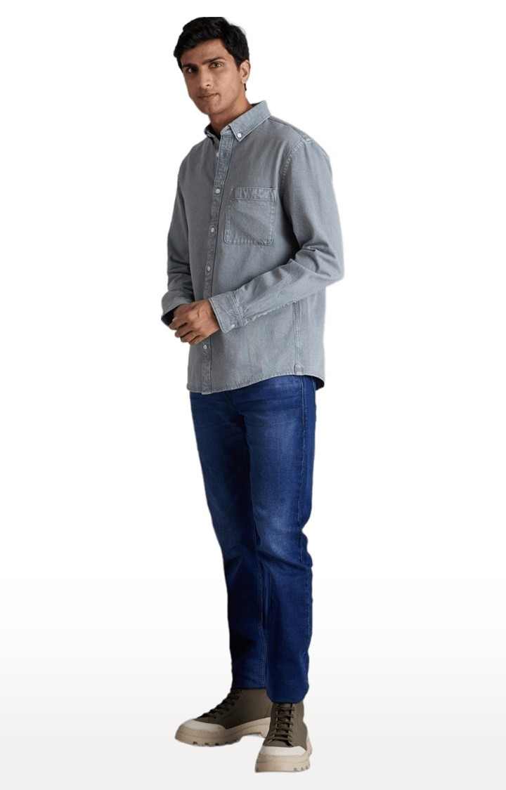Men's Grey Solid Casual Shirts