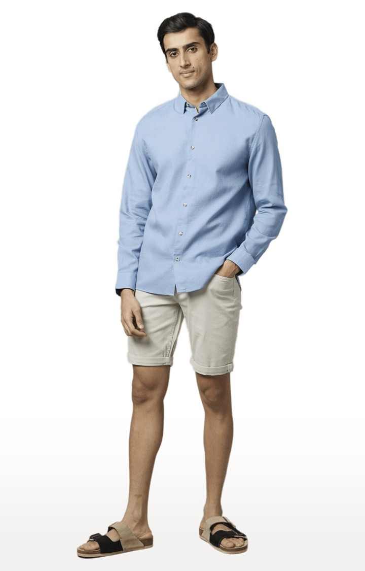 Men's Blue Solid Casual Shirts