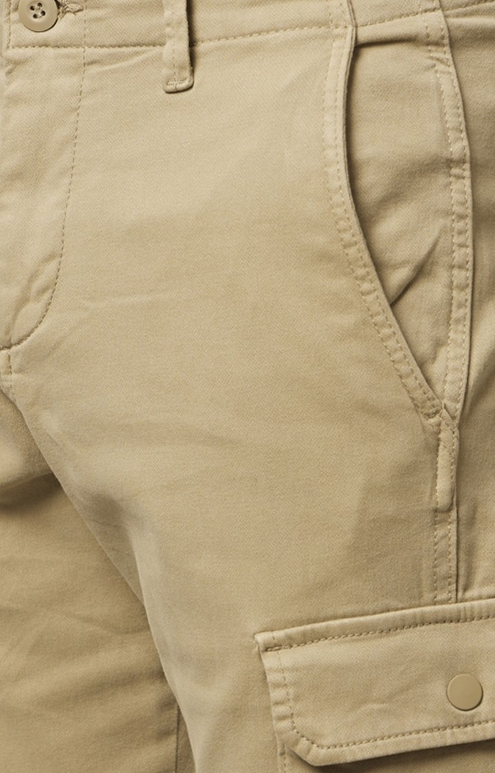Men's Brown Cotton Solid Cargos