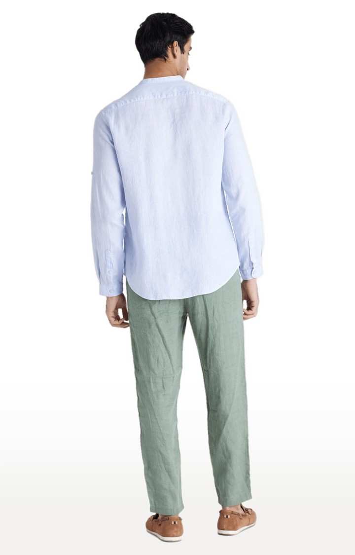 Men's Green Linen Solid Casual Pants