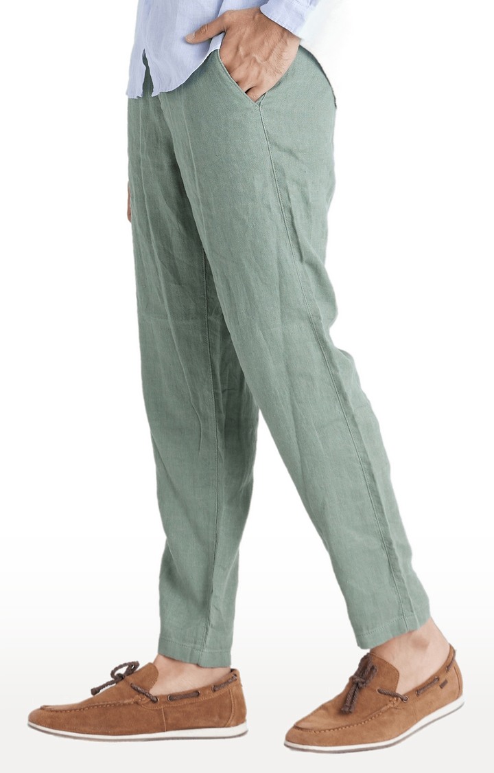 Men s Green Linen Solid Casual Pants celio