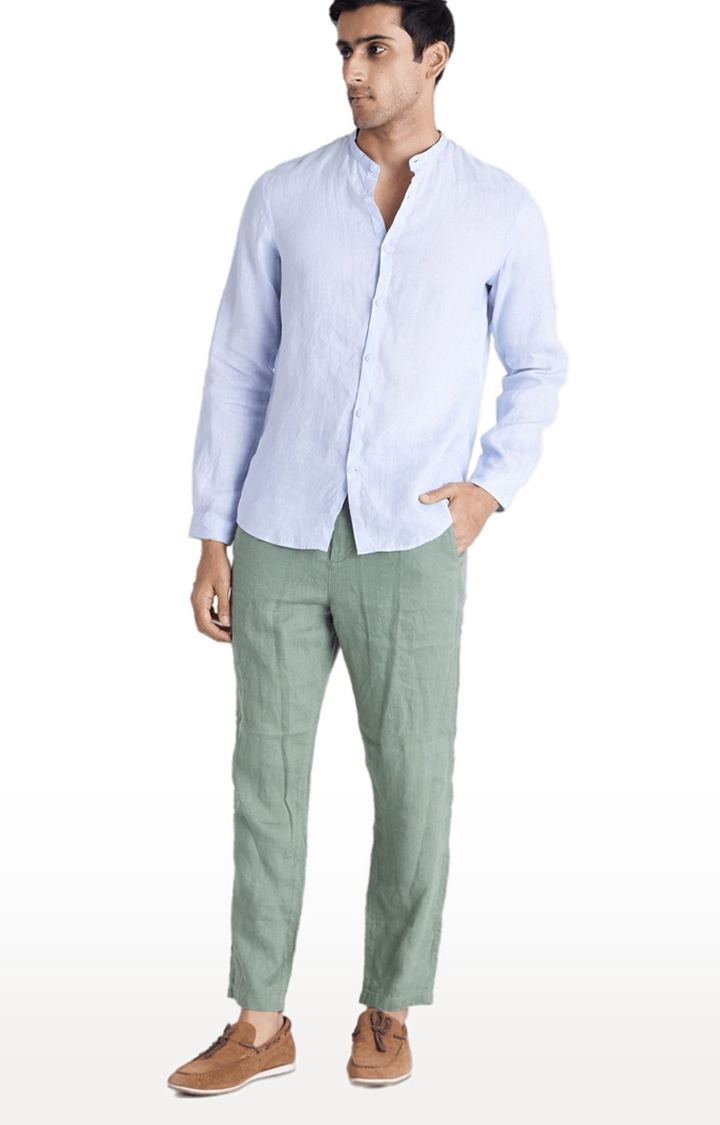 celio | Men's Green Linen Solid Casual Pants