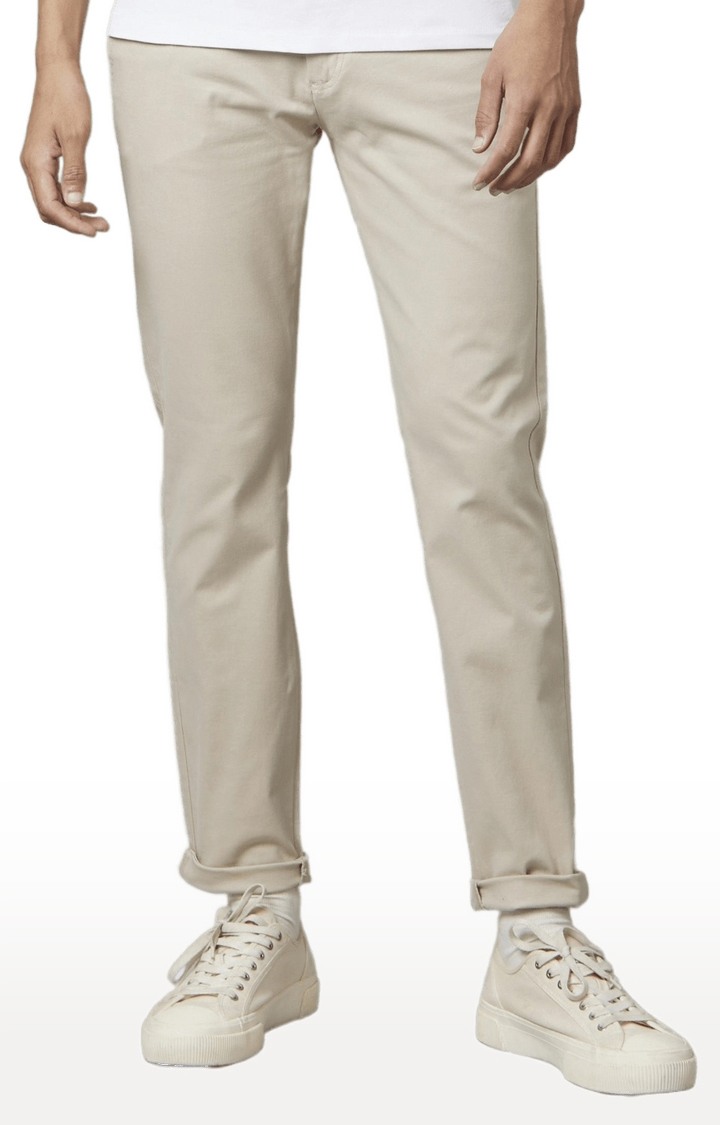 celio | Men's Beige Cotton Blend Solid Chinos 5