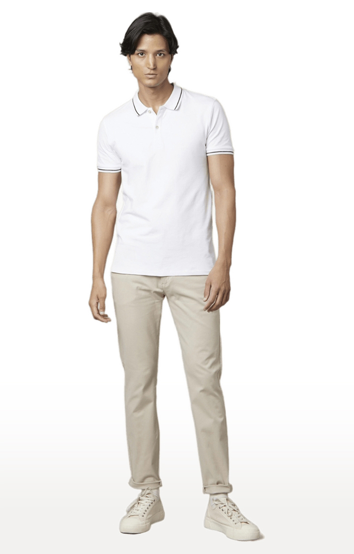 celio | Men's Beige Cotton Blend Solid Chinos 1