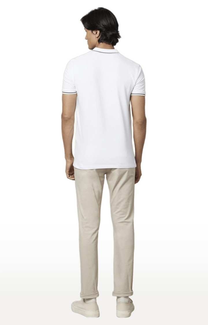 Men's Beige Cotton Blend Solid Chinos
