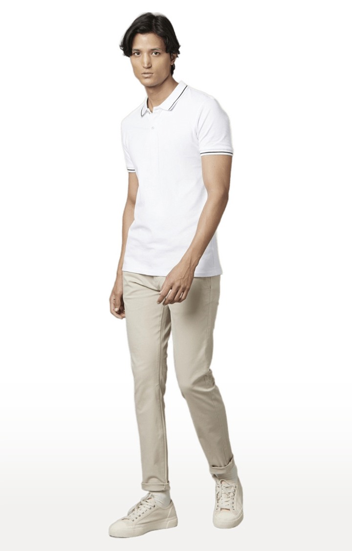 celio | Men's Beige Cotton Blend Solid Chinos 3