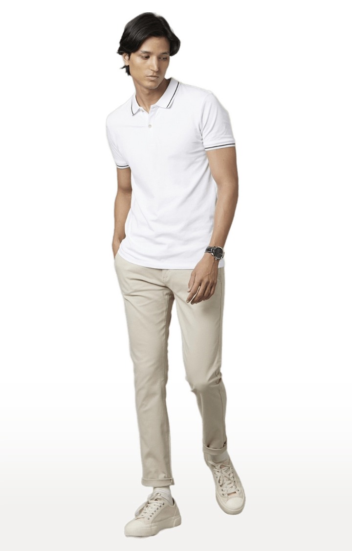 celio | Men's Beige Cotton Blend Solid Chinos 2