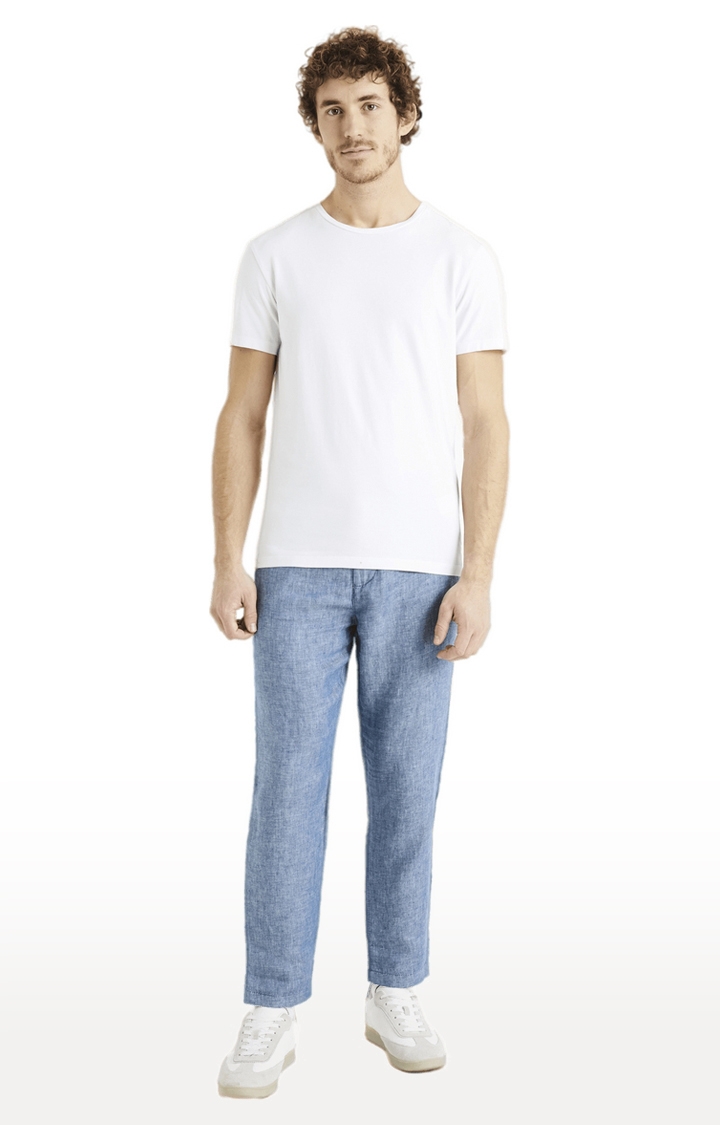 celio | Men's Blue Linen Melange Casual Pants 1
