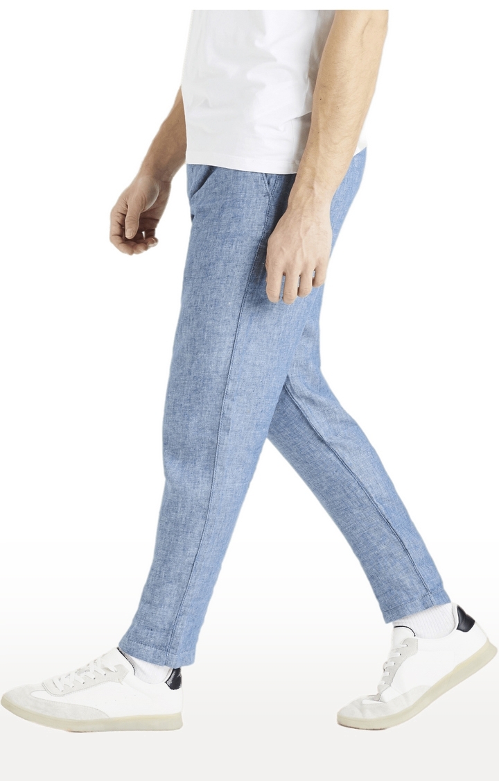 celio | Men's Blue Linen Melange Casual Pants 2