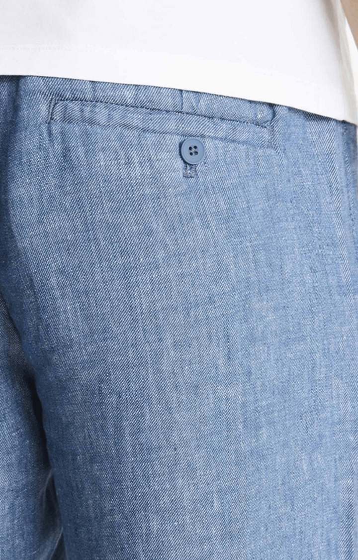 celio | Men's Blue Linen Melange Casual Pants 4
