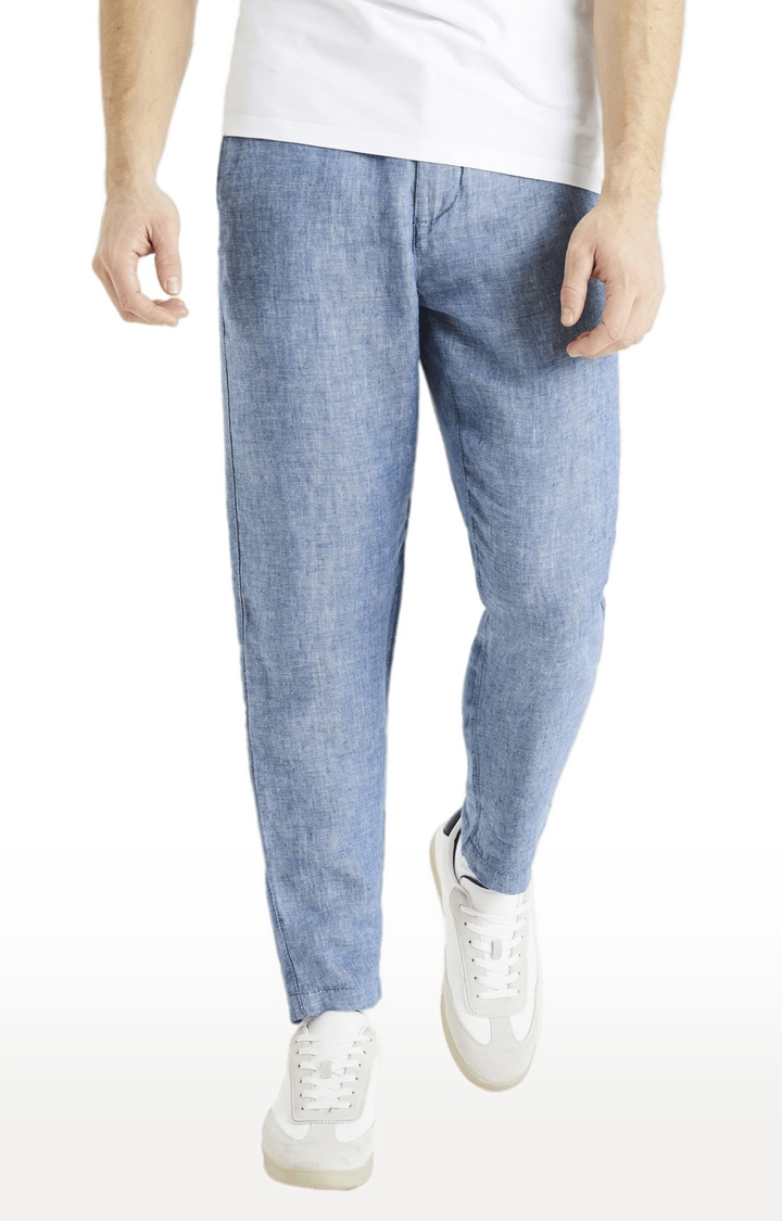 celio | Men's Blue Linen Melange Casual Pants