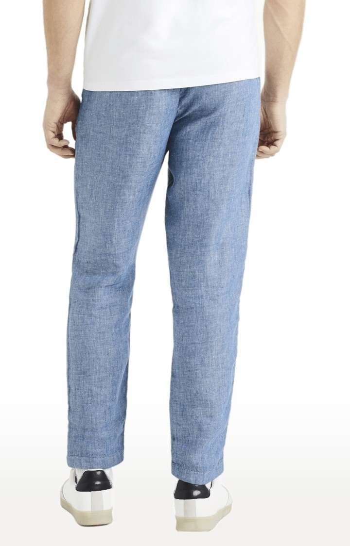 Men's Blue Linen Melange Casual Pants