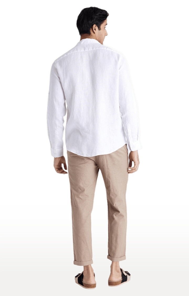 Men's Beige Blended Solid Trousers