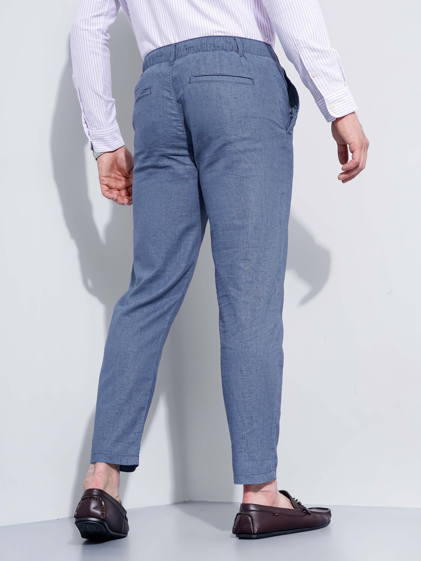 Men's Blue Blended Solid Trousers