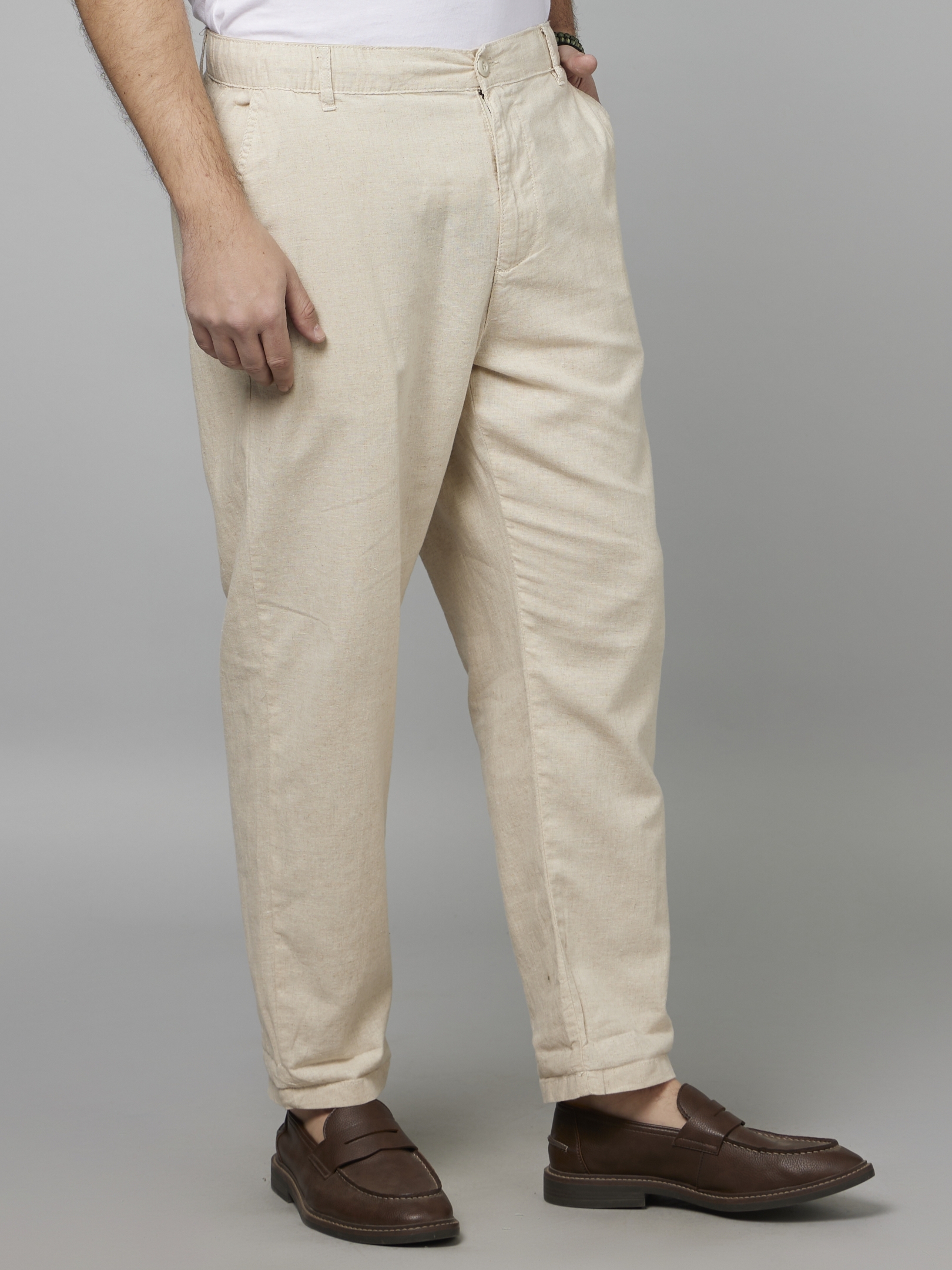 celio | Men's Beige Blended Solid Trousers 2