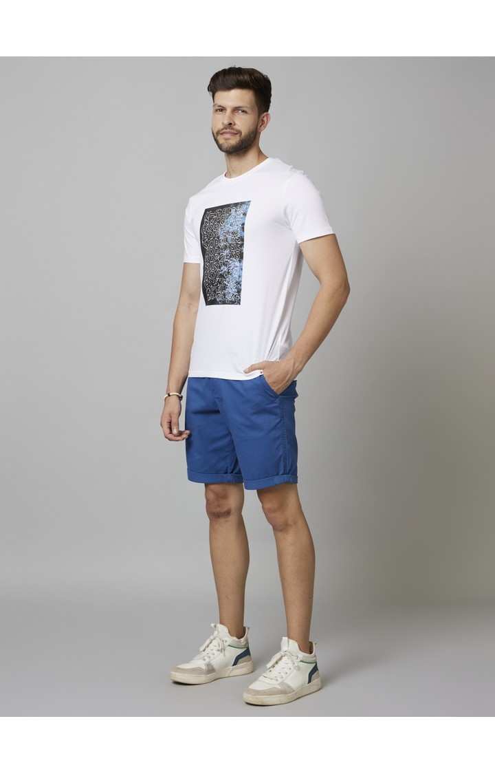 Men's Blue Cotton Solid Shorts