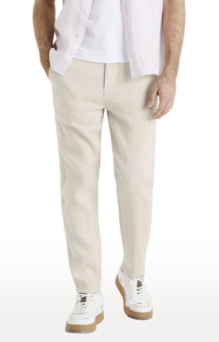 celio | Men's Beige Linen Solid Chinos