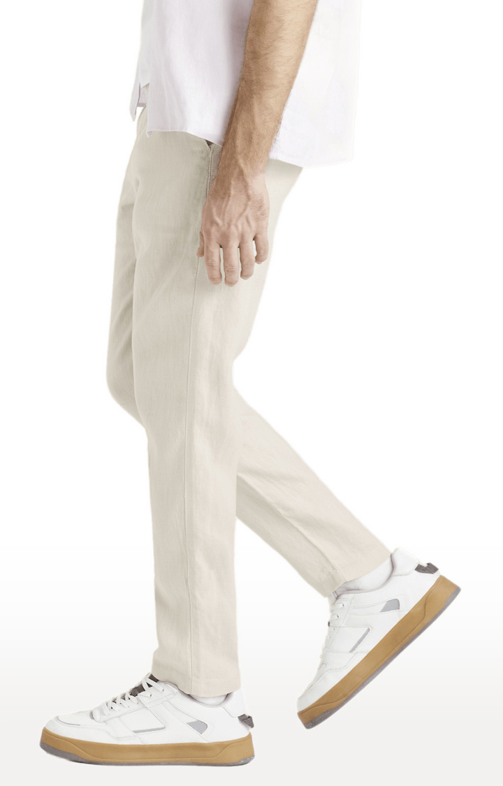 celio | Men's Beige Linen Solid Chinos 2