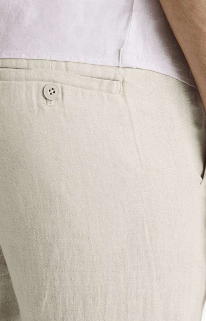 Men's Beige Linen Solid Chinos