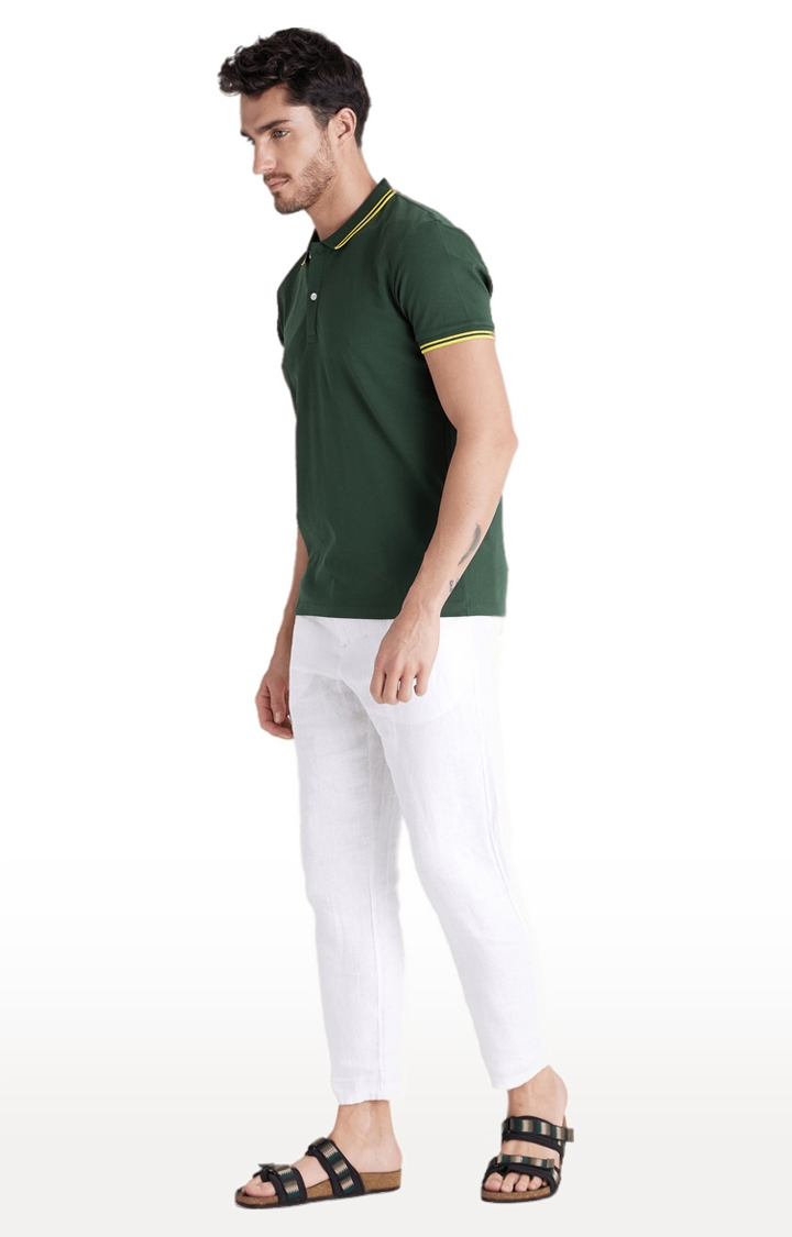 Men's White Linen Solid Casual Pants