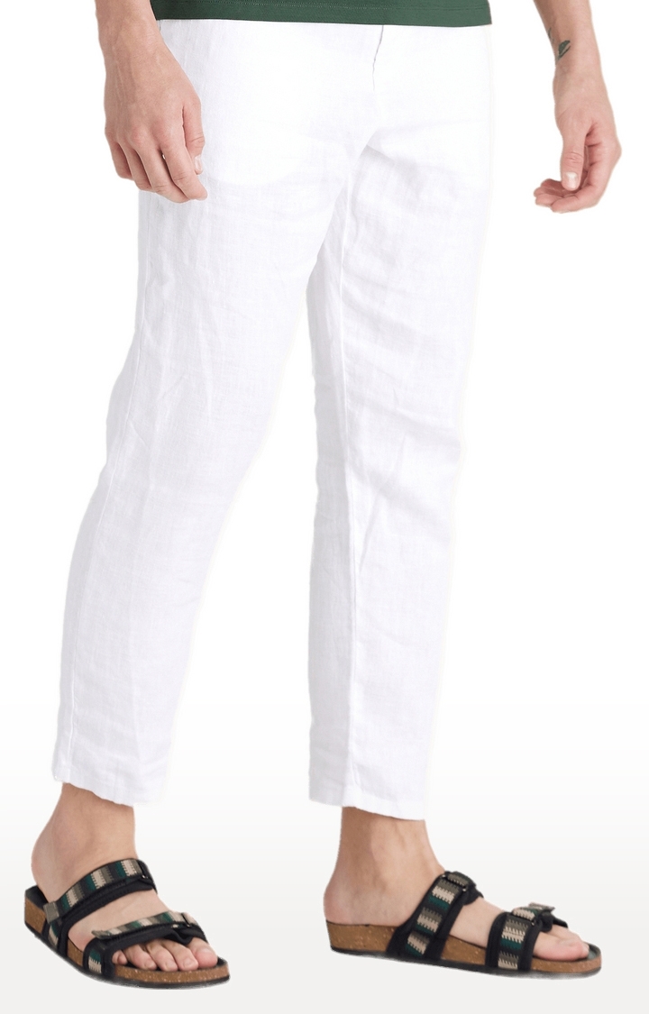 Men's White Linen Solid Casual Pants