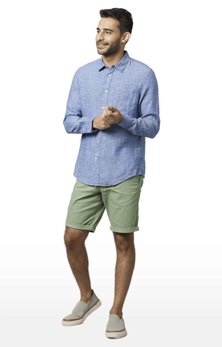 Men's Green Cotton Solid Shorts