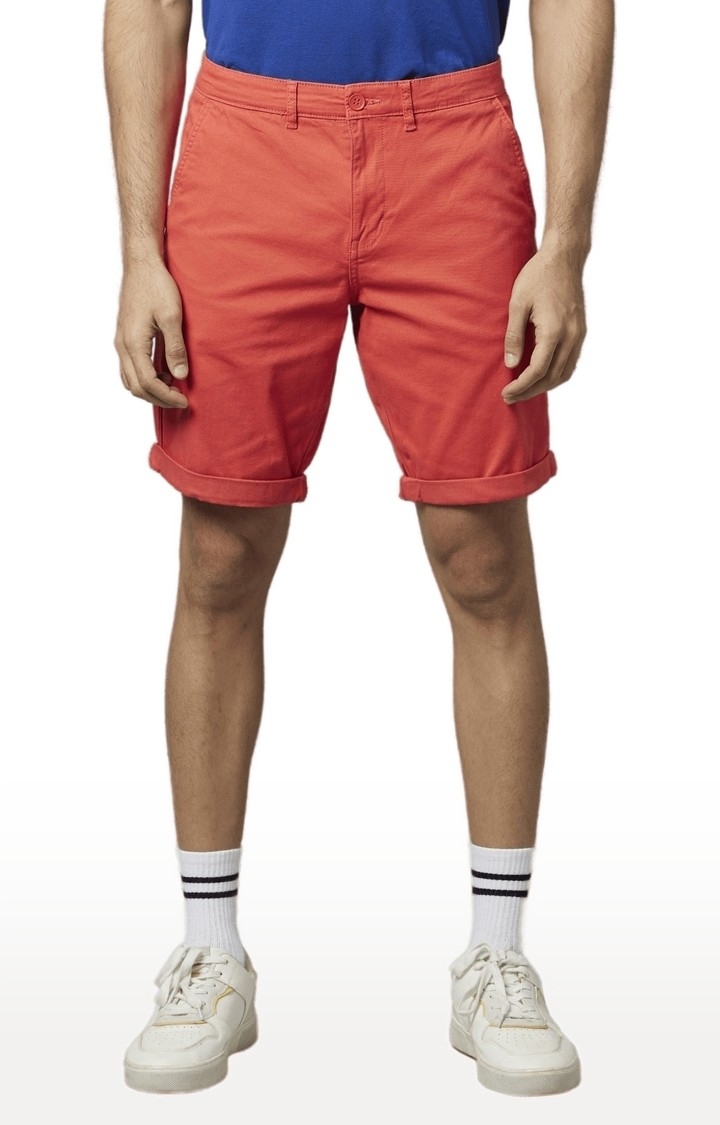 celio | Men's Red Cotton Solid Shorts