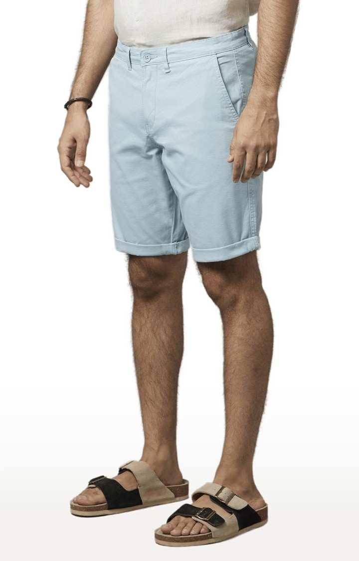 Men's Blue Cotton Solid Shorts